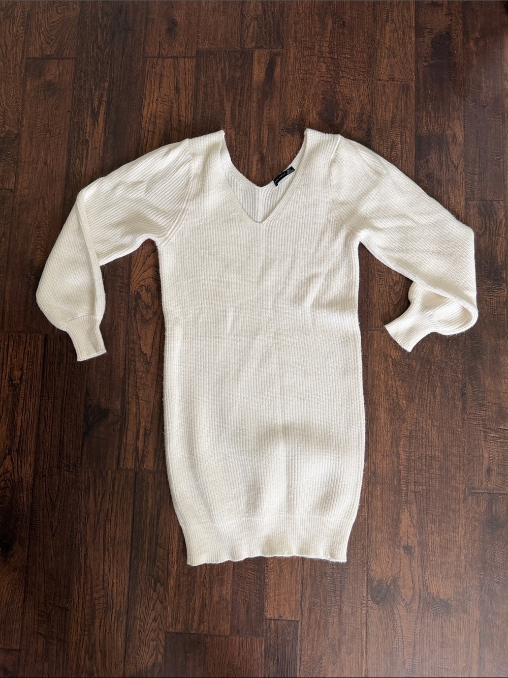 Women's Cream V-Neck Knit Sweater Dress